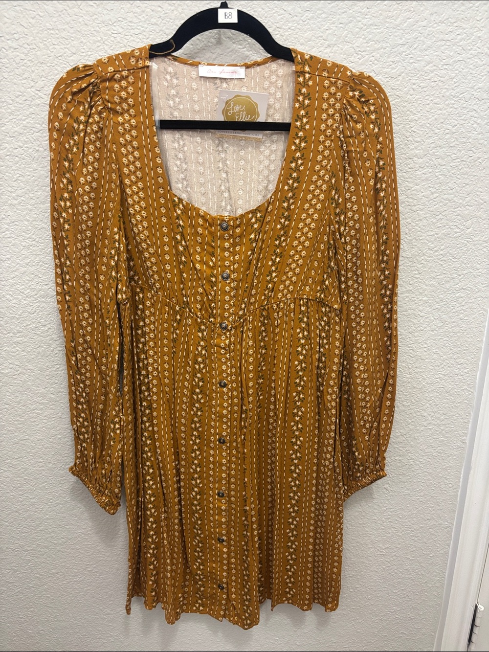 Ces Femme Mustard Floral Long-Sleeve Button Dress